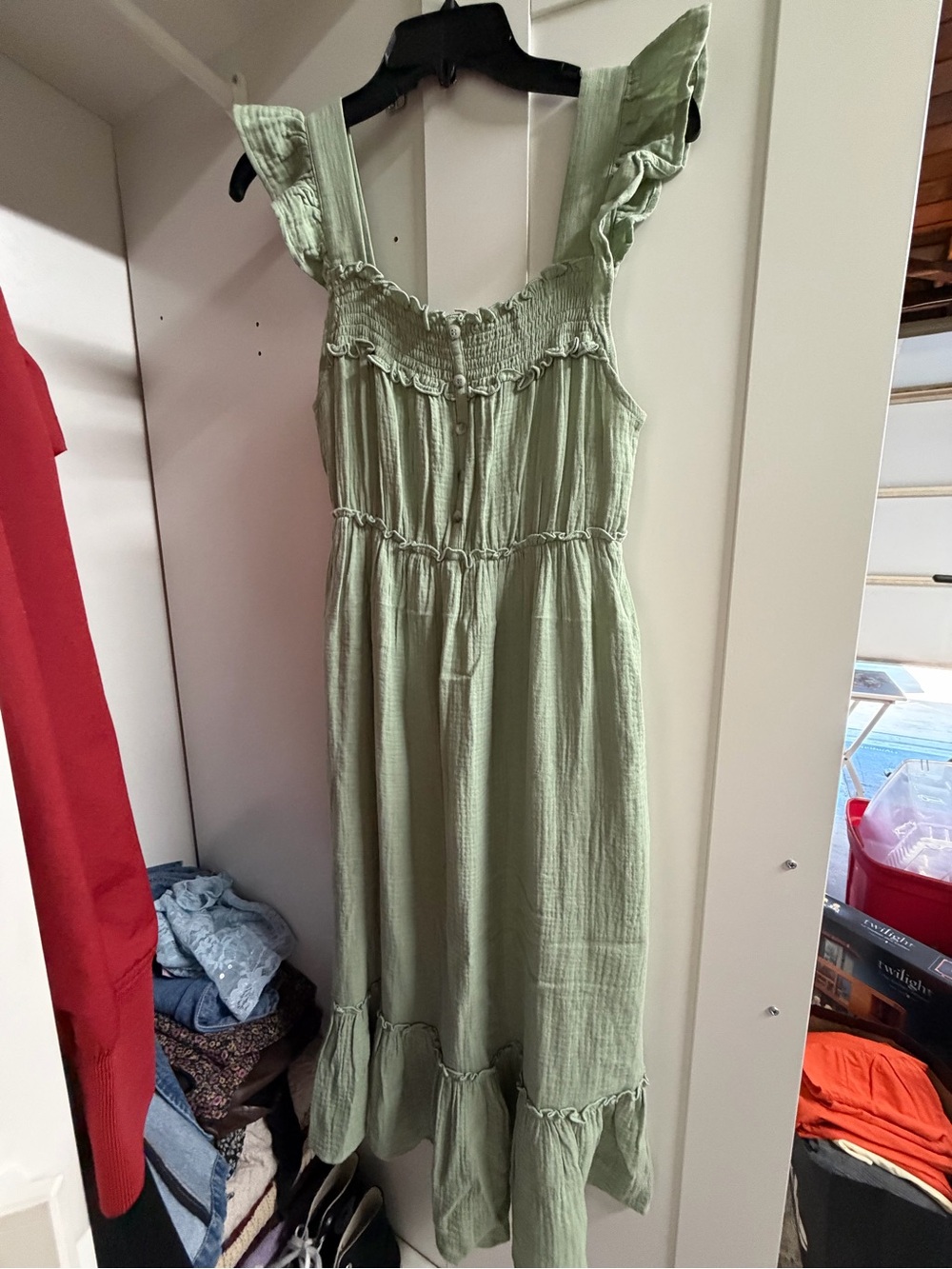 Hem & Thread Sage Green Ruffled Midi Dress